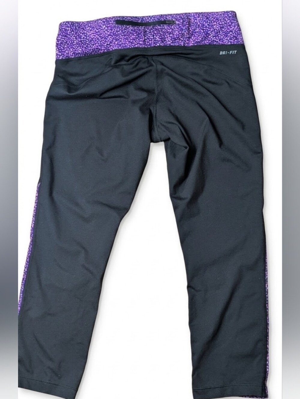 Nike Dri-FIT Black Purple Speckled Crop Leggings Zip Pocket - Picture 3 of 5